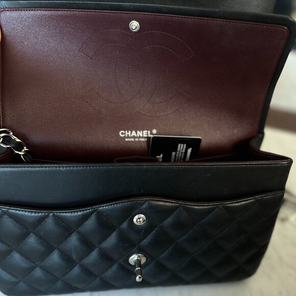 CHANEL Large/Jumbo Classic Double Flap Black Lambskin with Silver HW - Picture 6 of 14